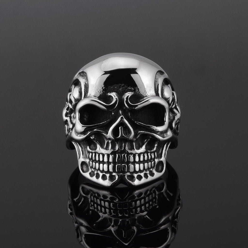 Silver Gigantic Skull Biker Ring