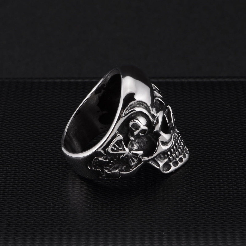 Silver Gigantic Skull Biker Ring