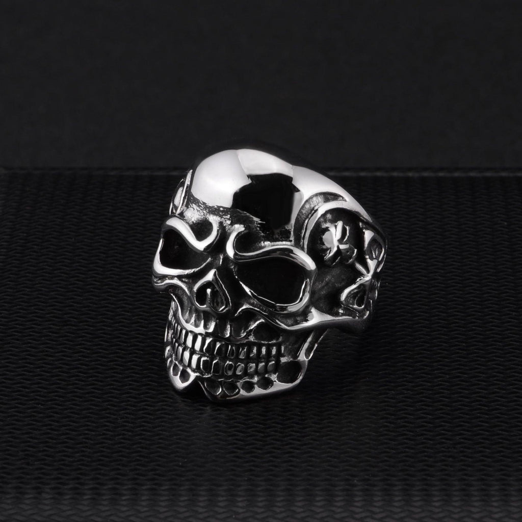 Silver Gigantic Skull Biker Ring