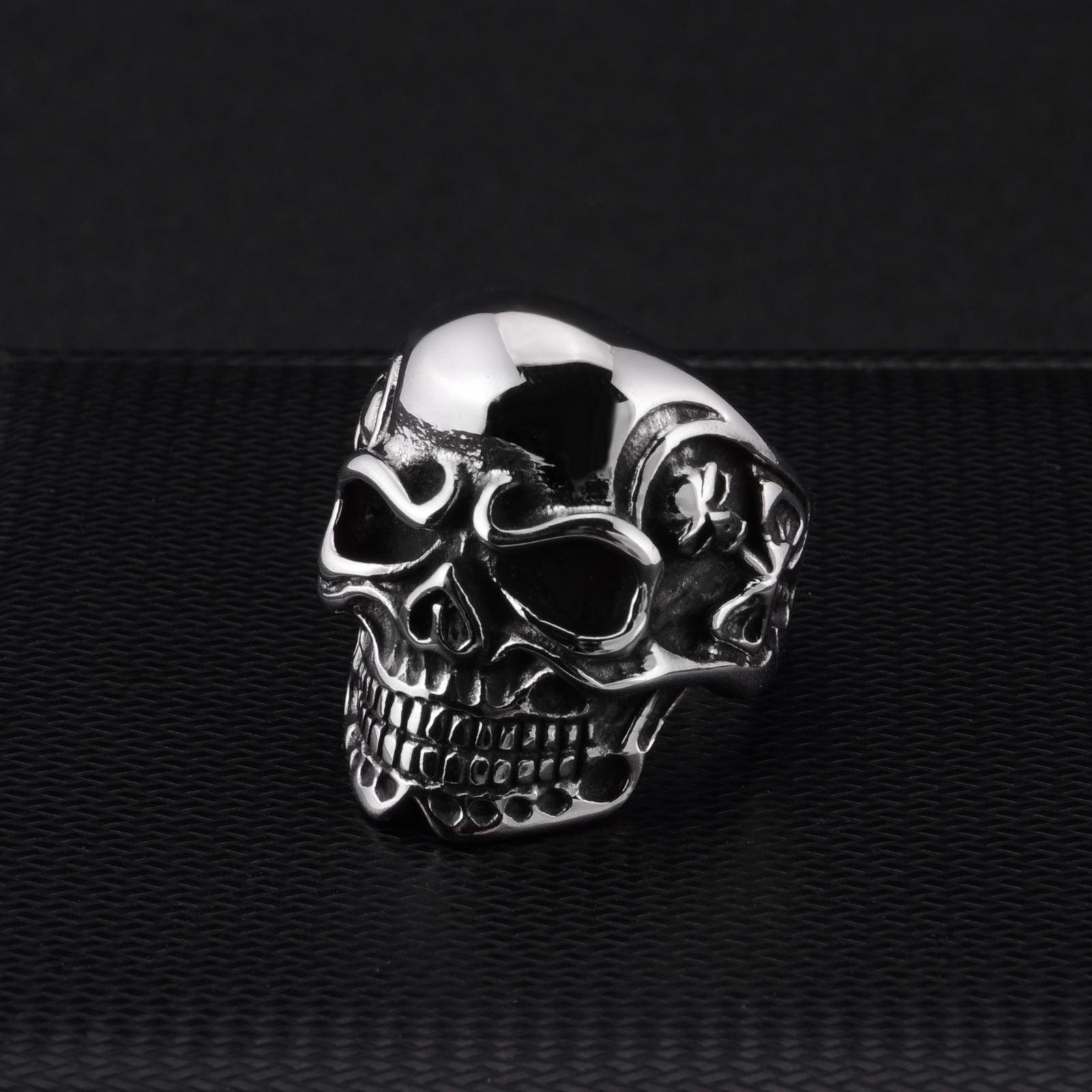Silver Gigantic Skull Biker Ring