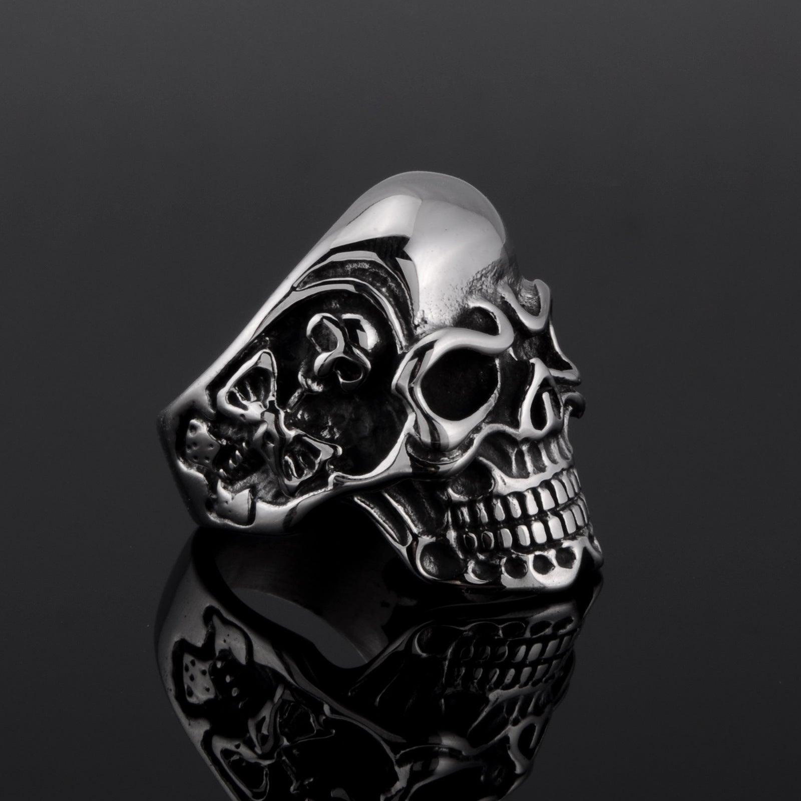 Silver Gigantic Skull Biker Ring