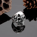 Silver Gigantic Skull Biker Ring