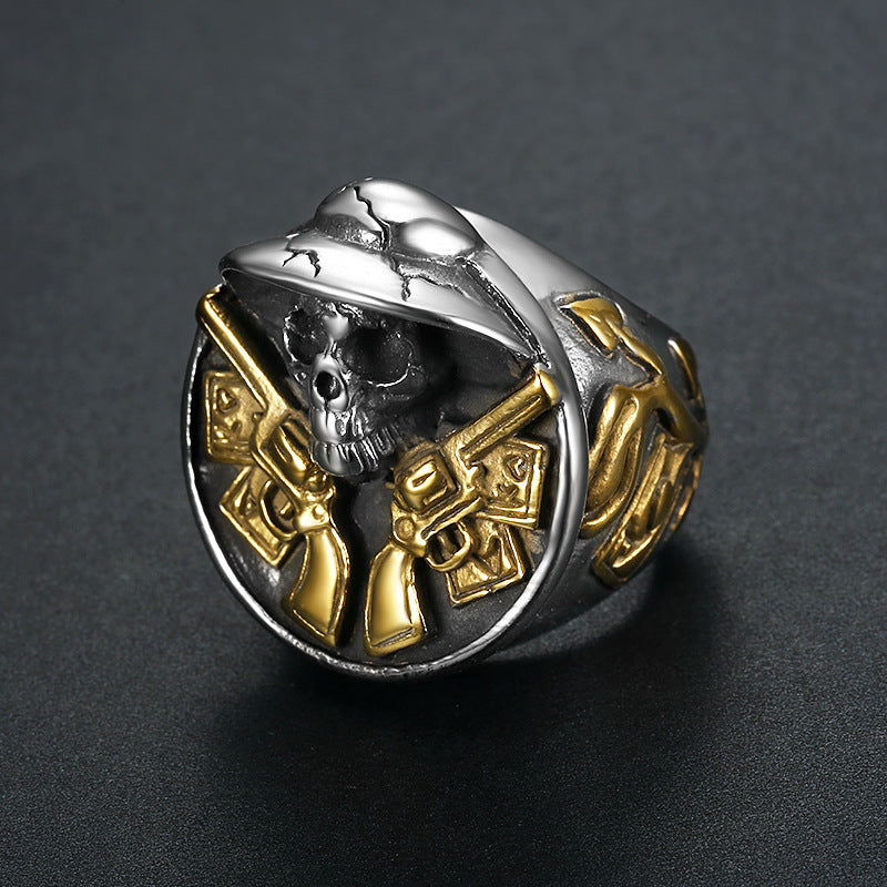 Double Gun Skull Ring