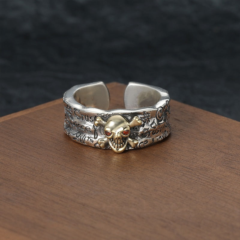 925 Sterling Silver Graffiti Skull Ring