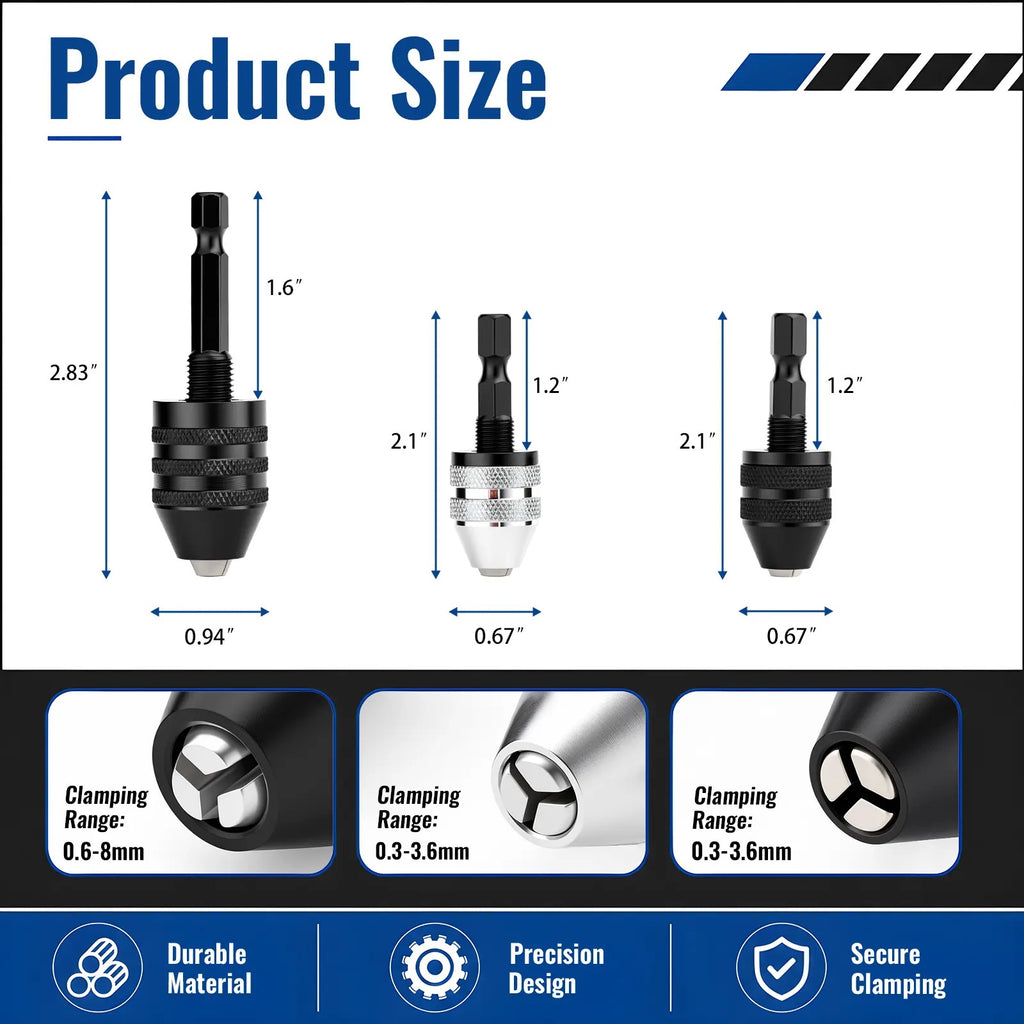 Hex Shank eyless Drill Chuck Adapter — Hold More Bit Sizes, Without a Chuck Key