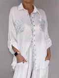 Women's Casual Crew Neck Set with Pockets and Sequin Trim