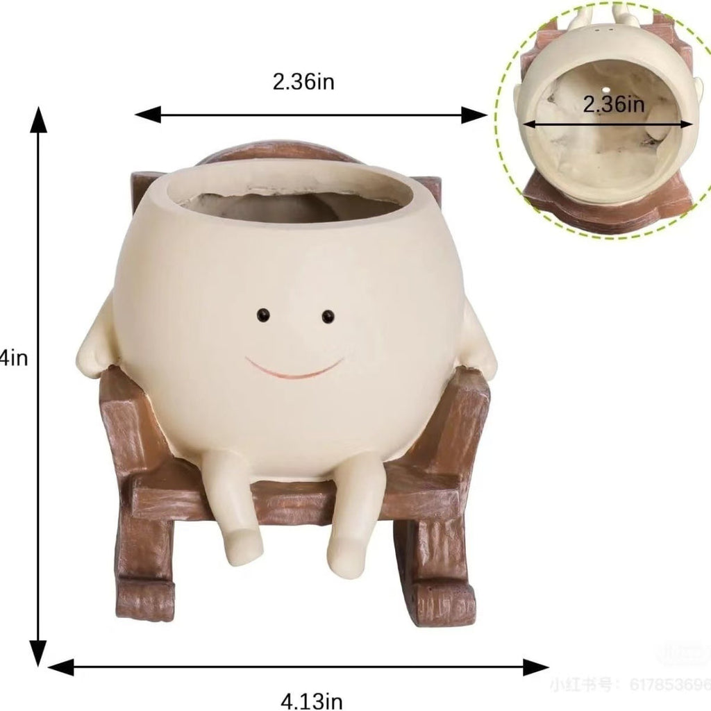 Smiley face rocking chair shaped resin flower pot