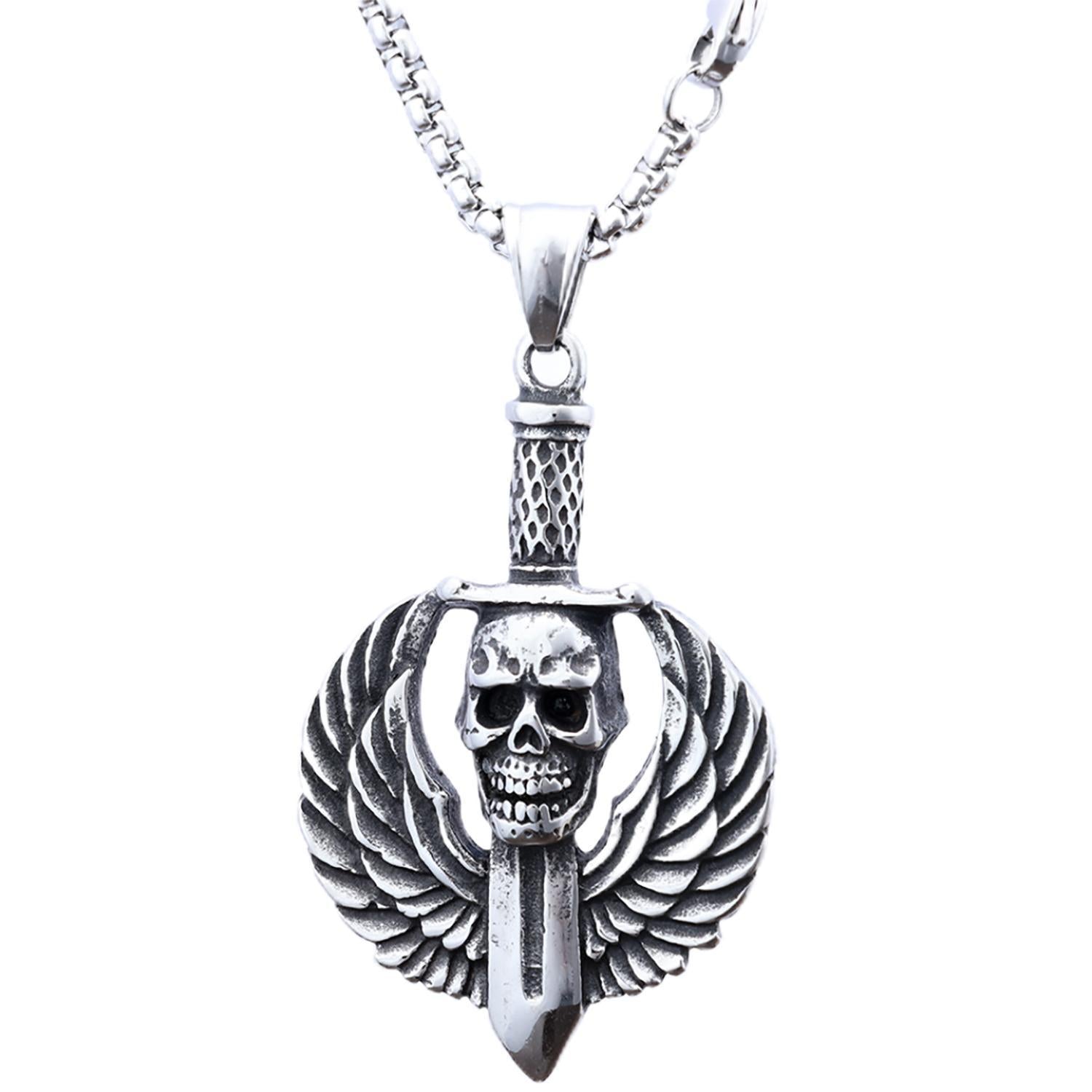 Skull Wings Sword Pendant Necklace