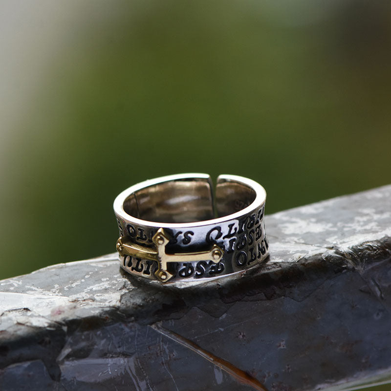 925 Sterling Silver Vintage Cross Open Ring