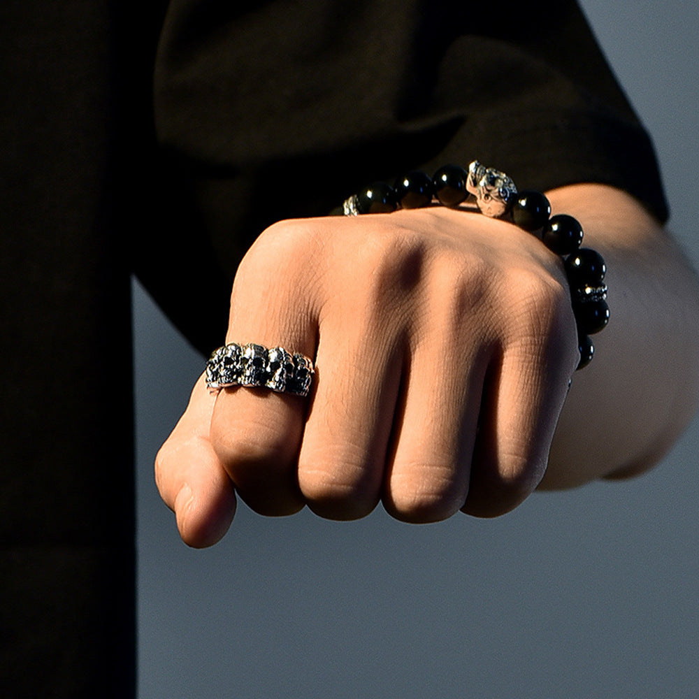 Sterling Silver Cluster Skull  Ring