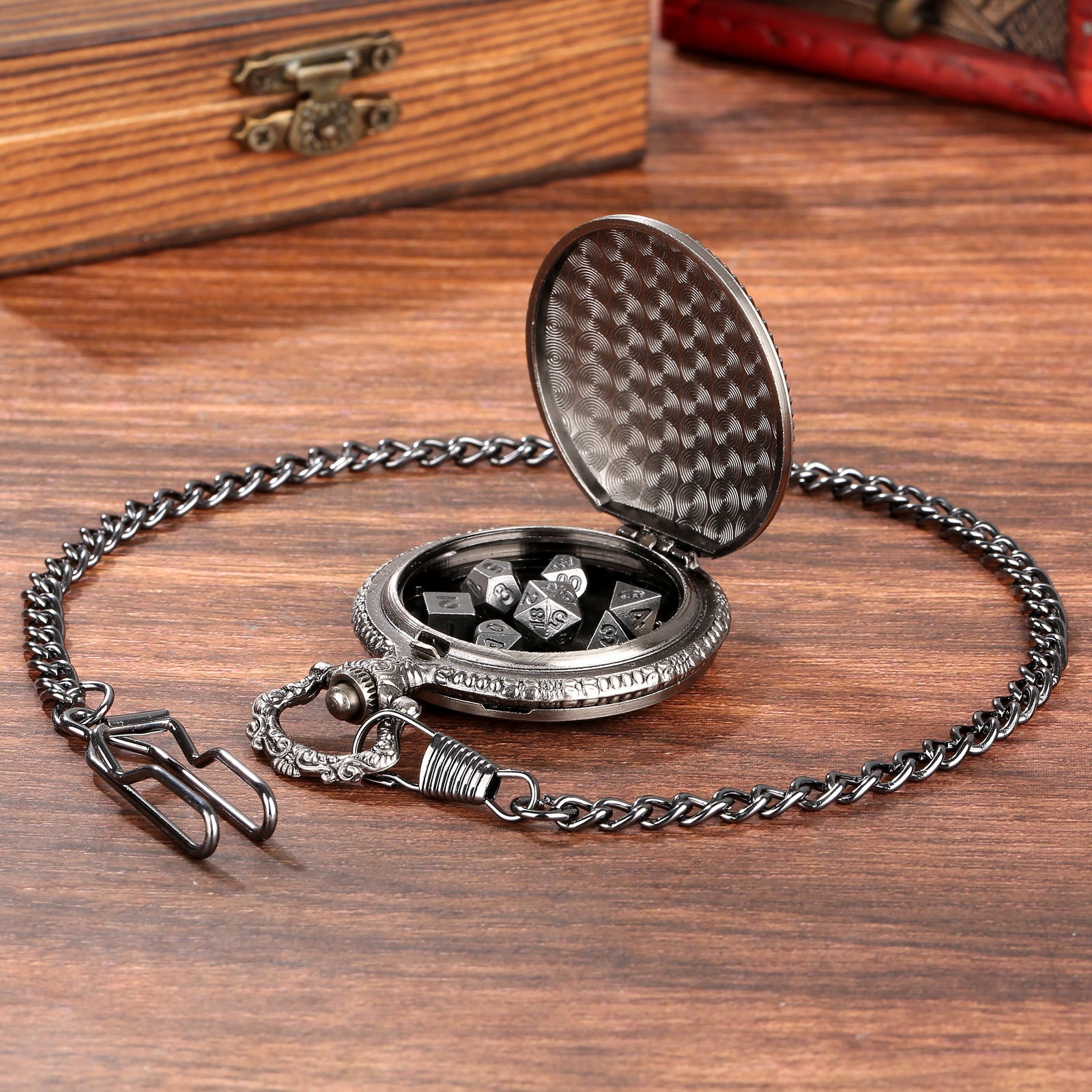 Dragon-Shaped D&D Style Pocket Watch Dice Set 