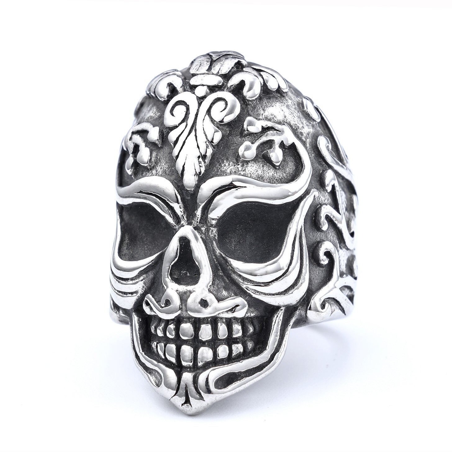 Carved skull 925 Silver Ring