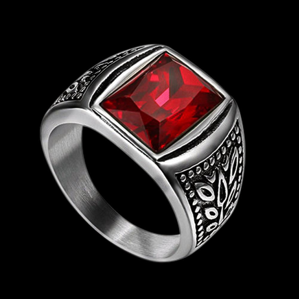 Classic Tulip Stainless Steel Men's Gemstone Ring