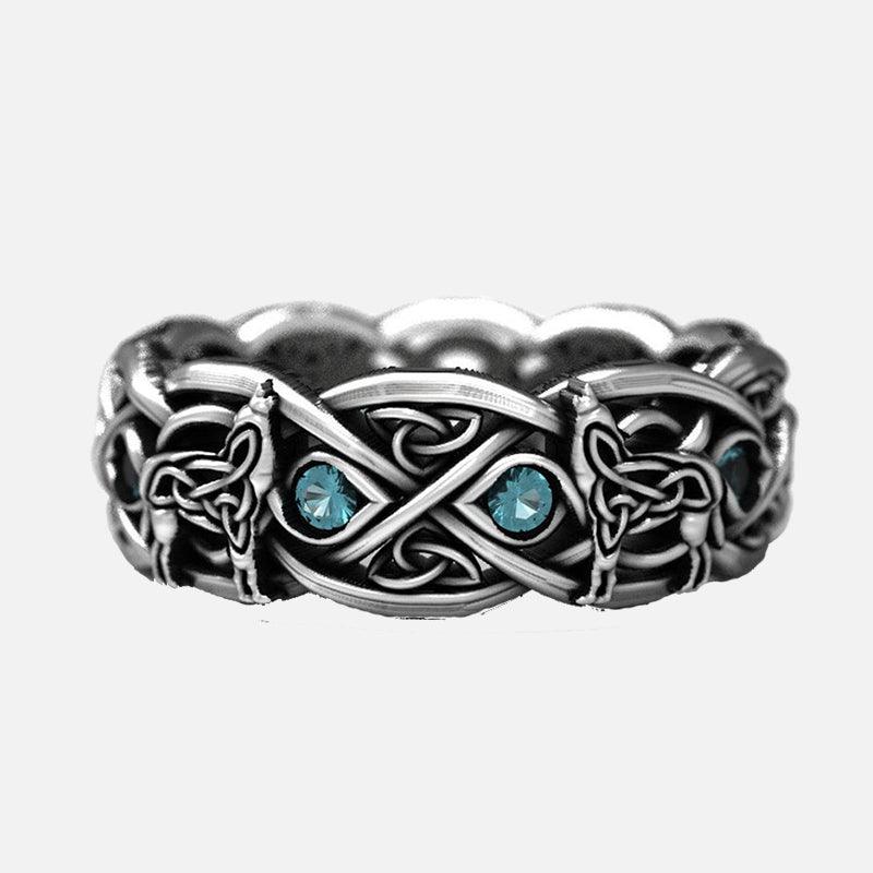 Celtic Wolf Sapphire Stainless Steel Men's Ring