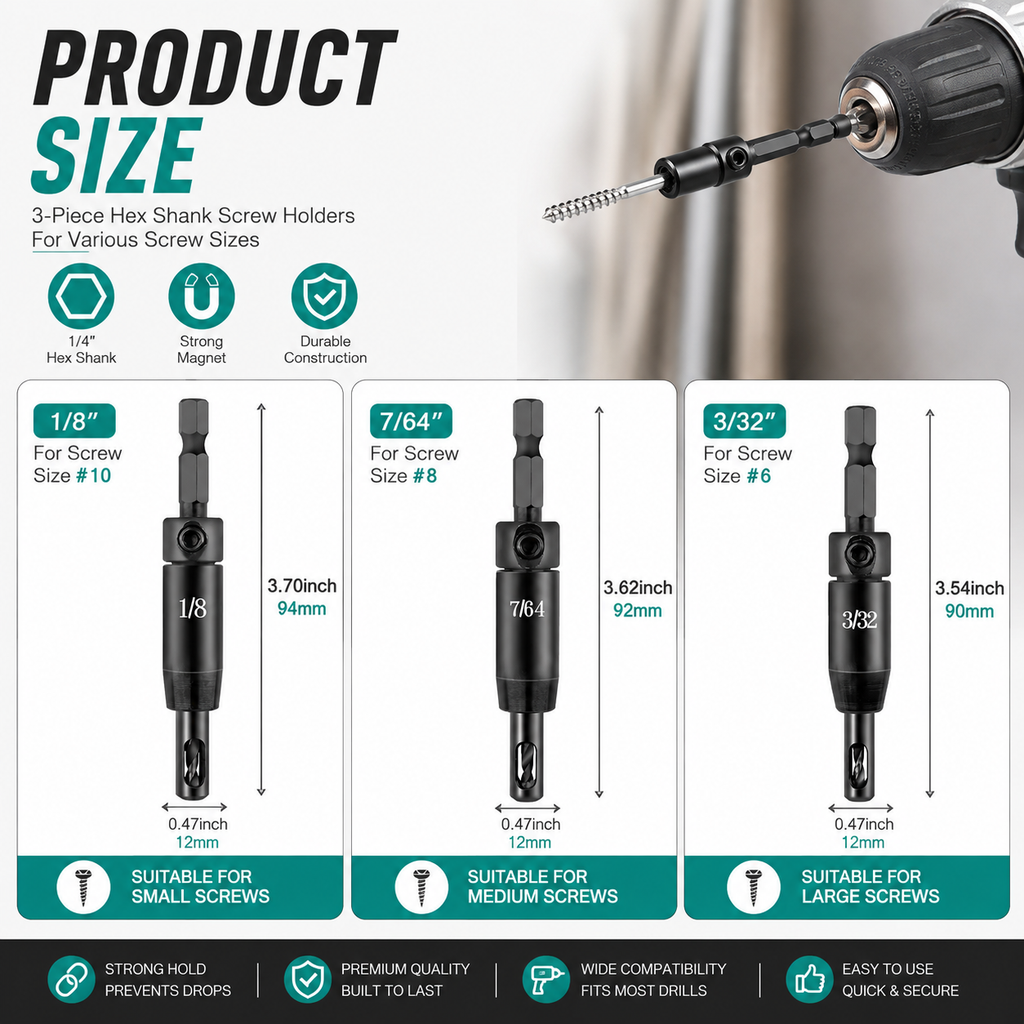 3-Piece Self-Centering Drill Bit Set — Start Every Hole Where You Want It