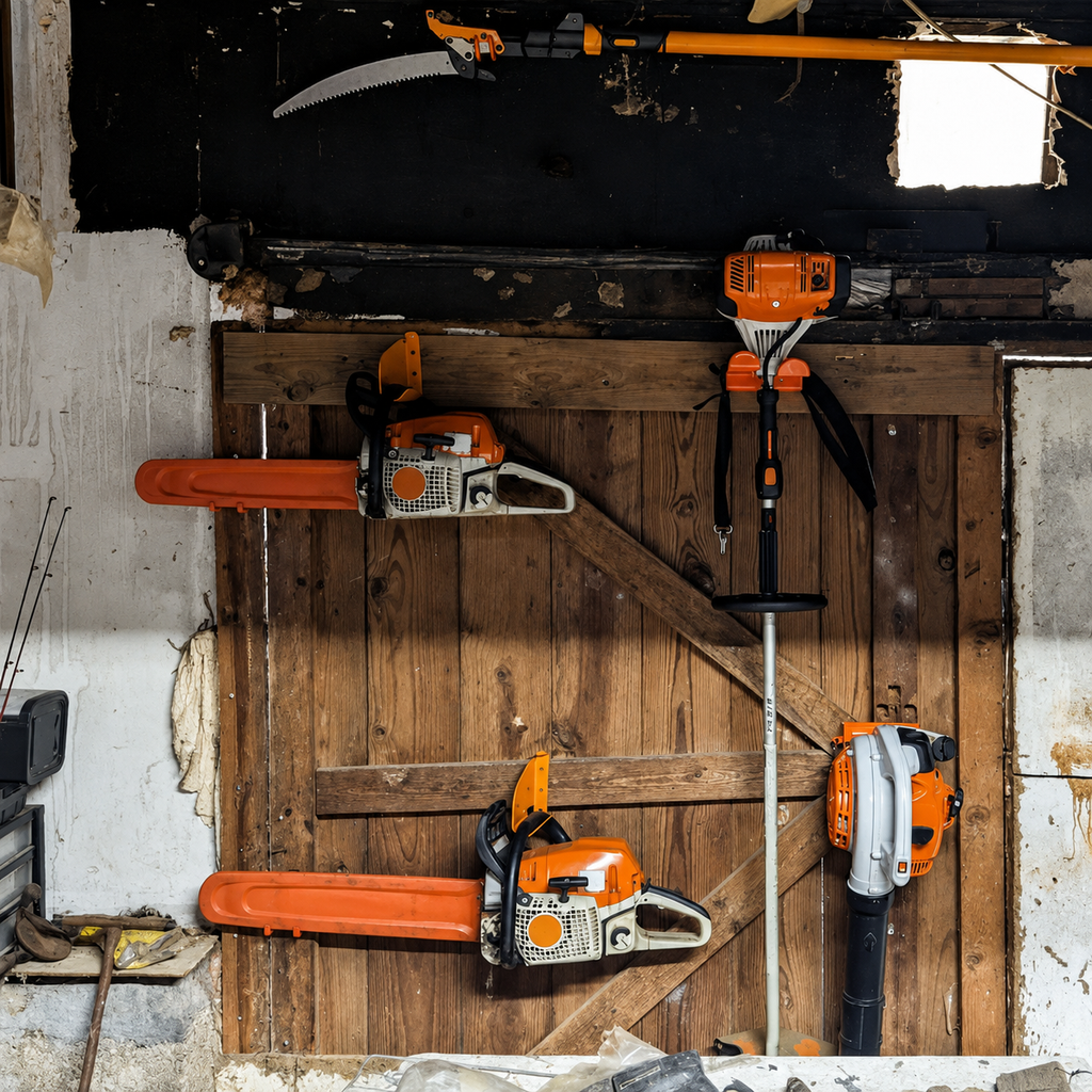 Wall-Mounted Power Tool Holder — Get Heavy Outdoor Tools Off the Floor