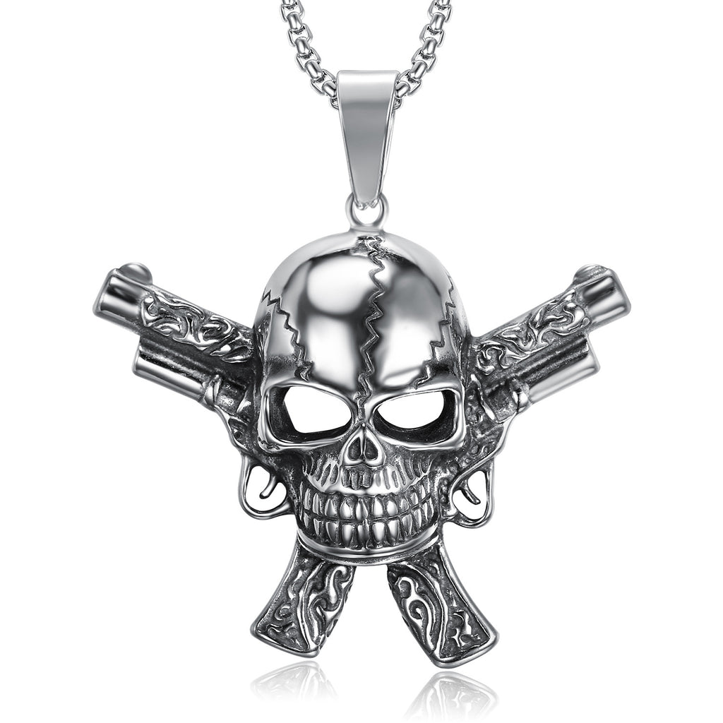 Double Gun Skull Necklace