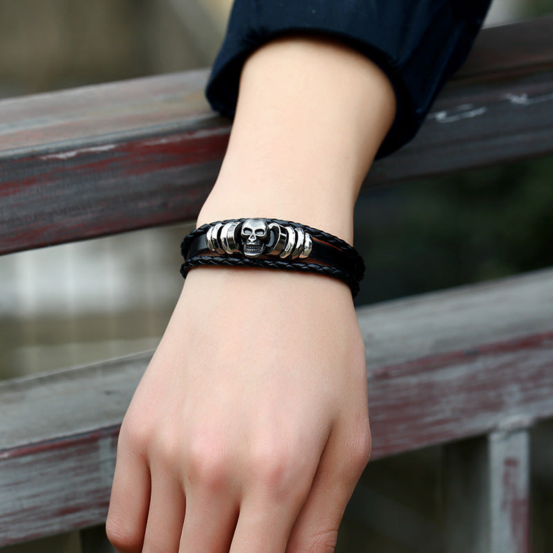 Punk skull leather bracelet