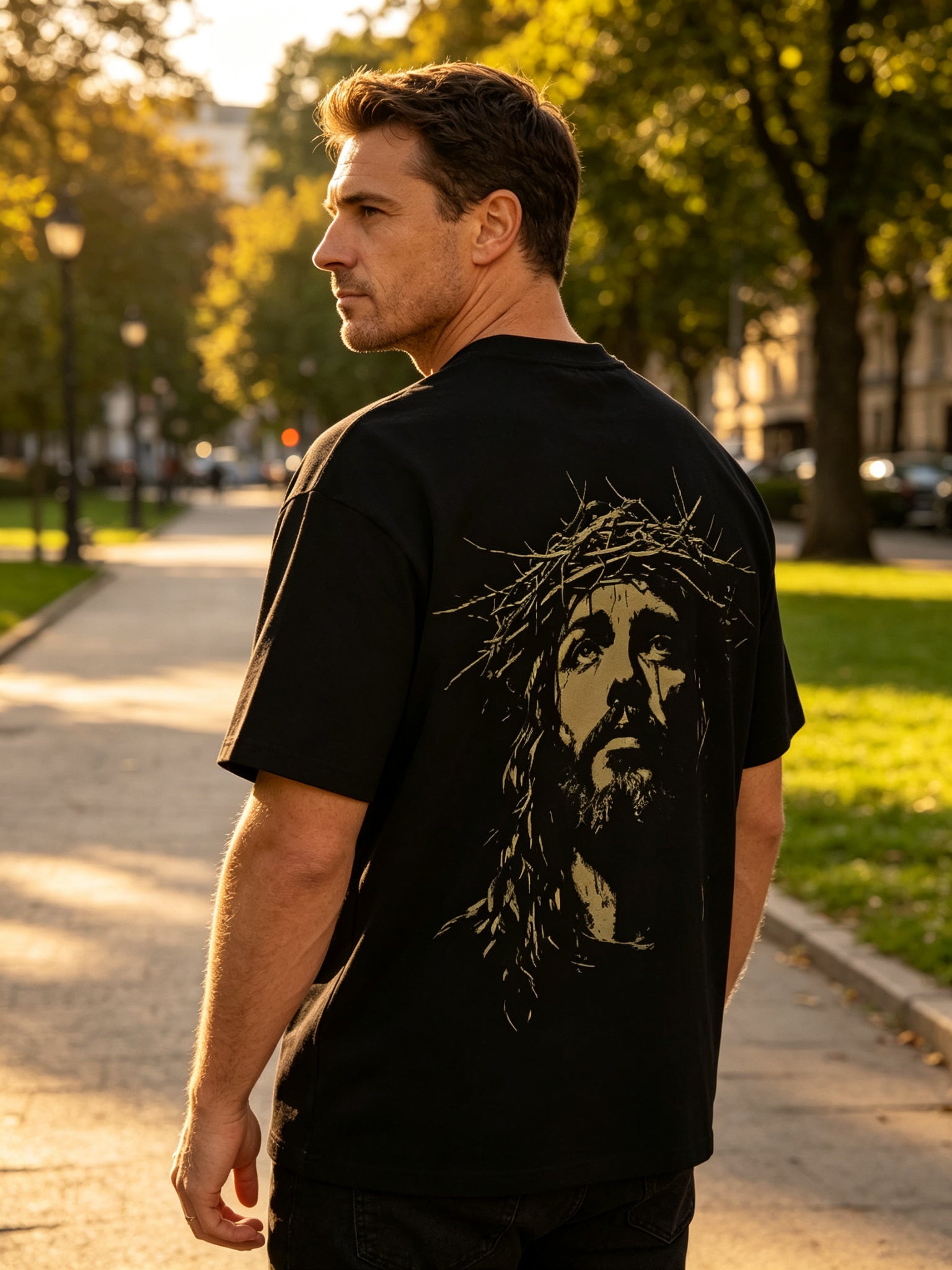 Men's Vintage Portrait Graphic Tee – Premium Oversized Washed Cotton T-Shirt