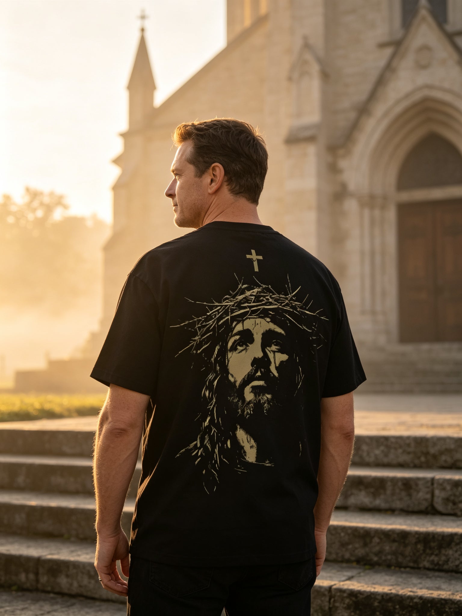 Men's Vintage Portrait Graphic Tee – Premium Oversized Washed Cotton T-Shirt