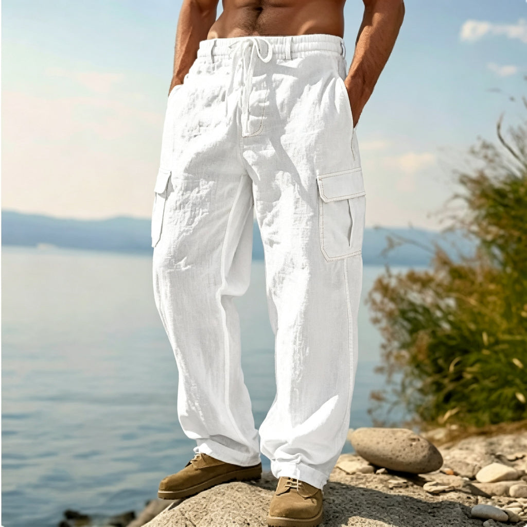 Men's Lightweight Linen Blend Drawstring Cargo Pants