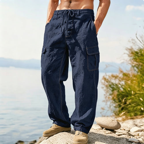 Men's Lightweight Linen Blend Drawstring Cargo Pants