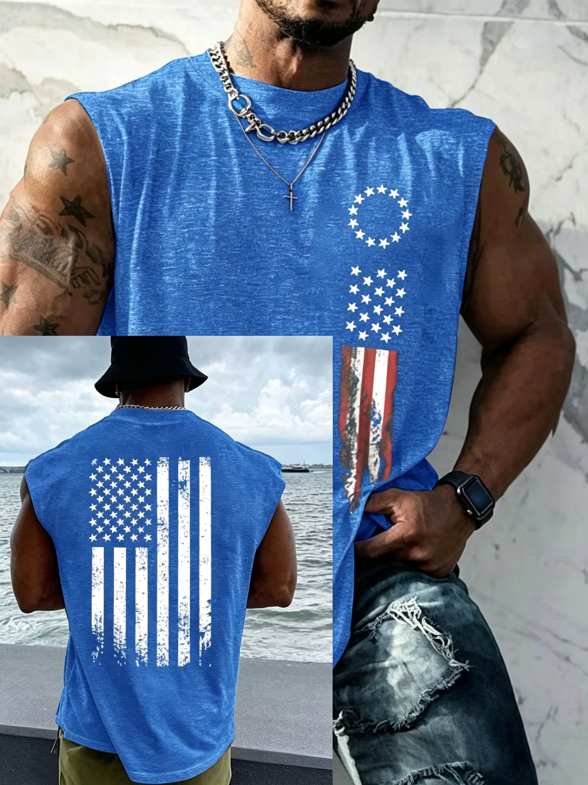 Mens Freedom Flag Muscle Tank