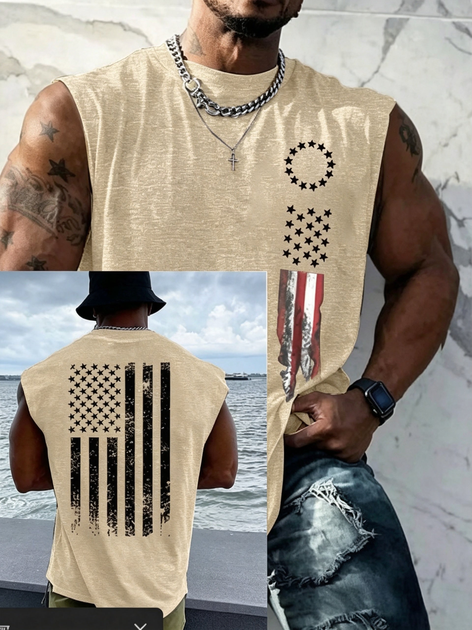 Mens Freedom Flag Muscle Tank