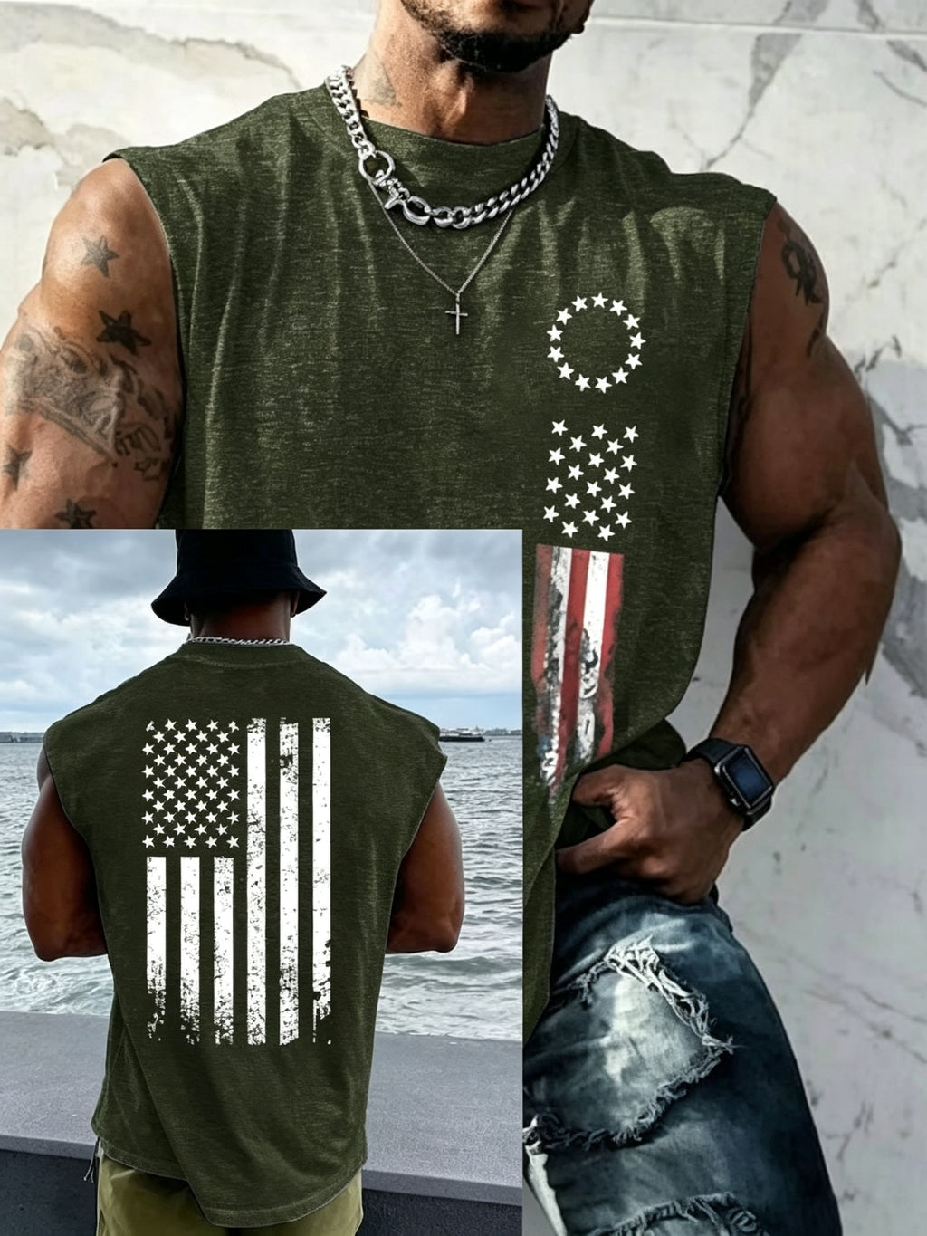 Mens Freedom Flag Muscle Tank