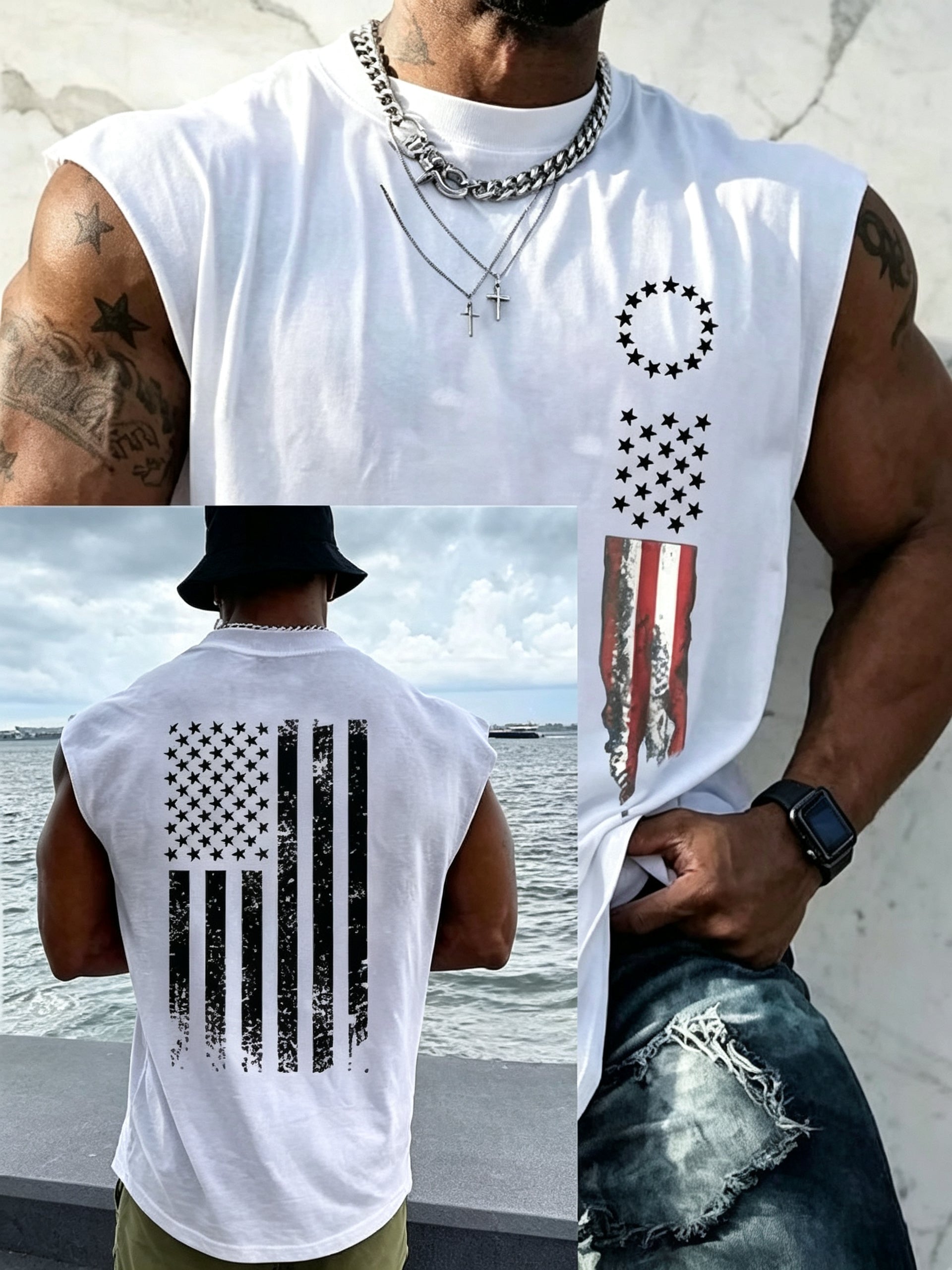 Mens Freedom Flag Muscle Tank