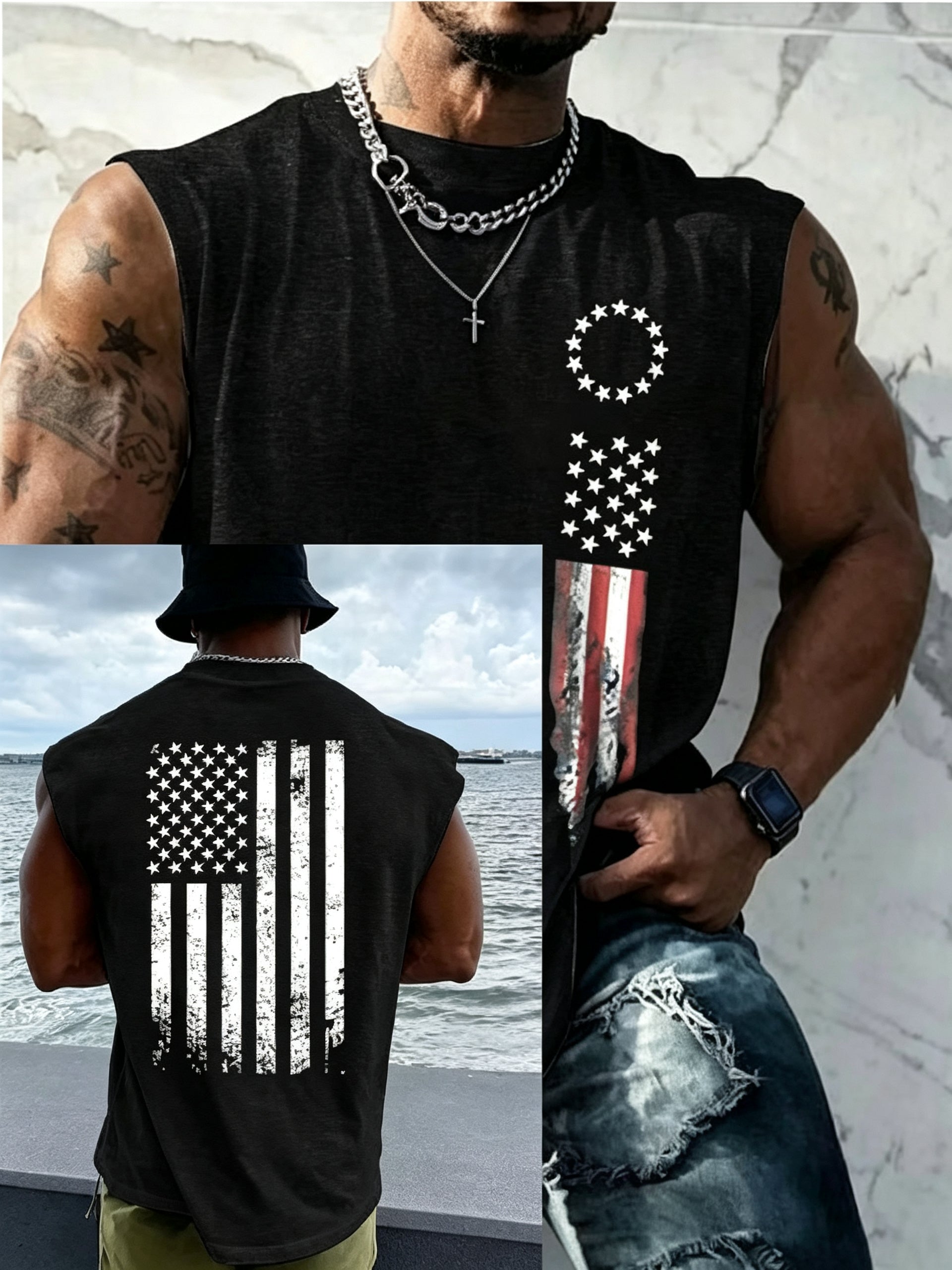 Mens Freedom Flag Muscle Tank