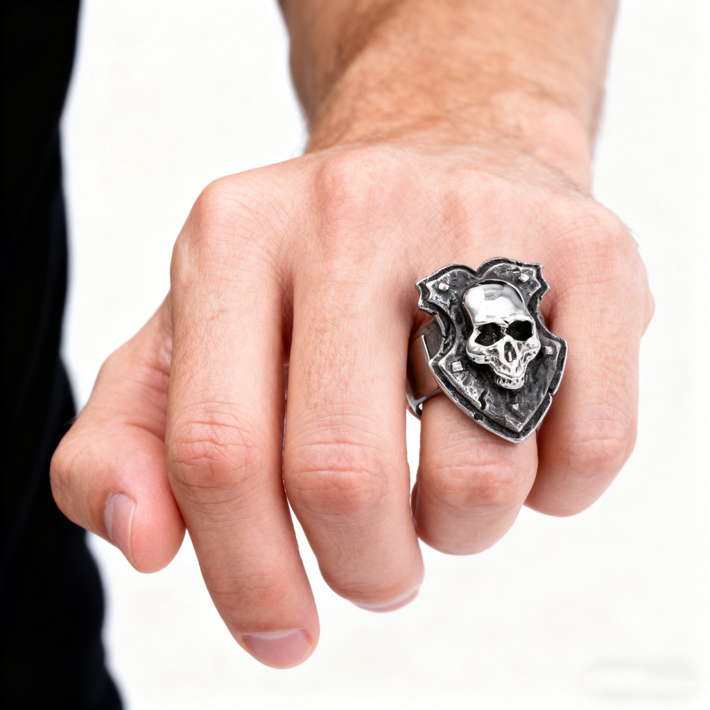 Vintage motorcycle style skull ring