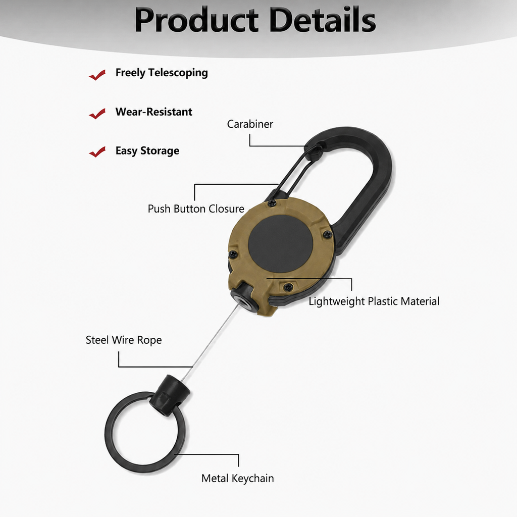 Heavy-Duty Retractable Keychain Carabiner