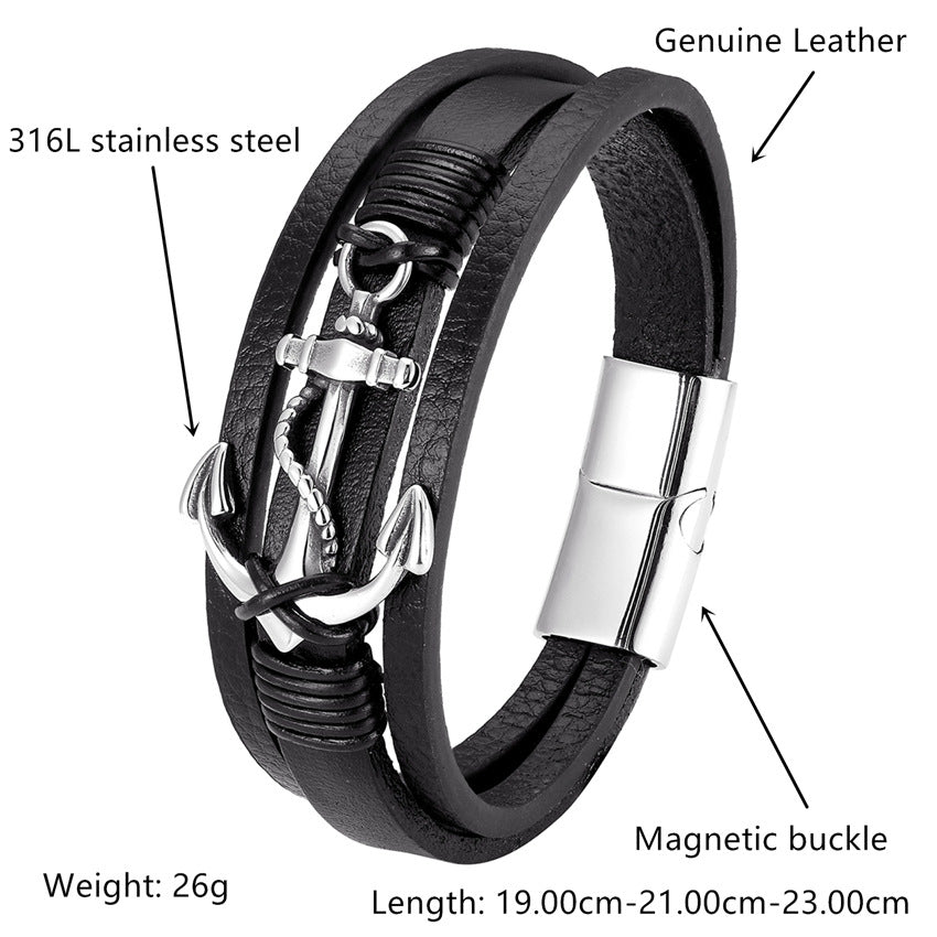 Boat anchor braided leather bracelet
