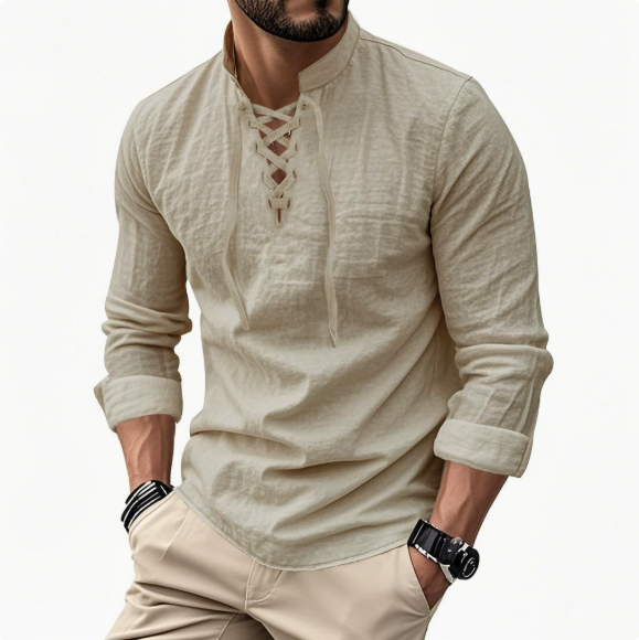 Men’s Lace-Up Collar Casual Shirt