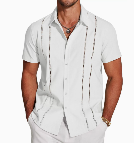 Men’s Black Vertical Stripe Short Sleeve Shirt
