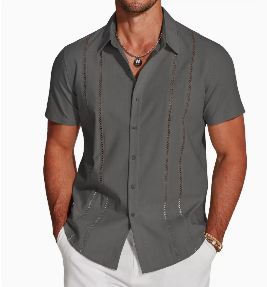 Men’s Black Vertical Stripe Short Sleeve Shirt