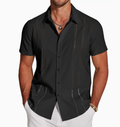 Men’s Black Vertical Stripe Short Sleeve Shirt