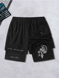 Vintage Cross Graphic Double-Layer Gym Shorts
