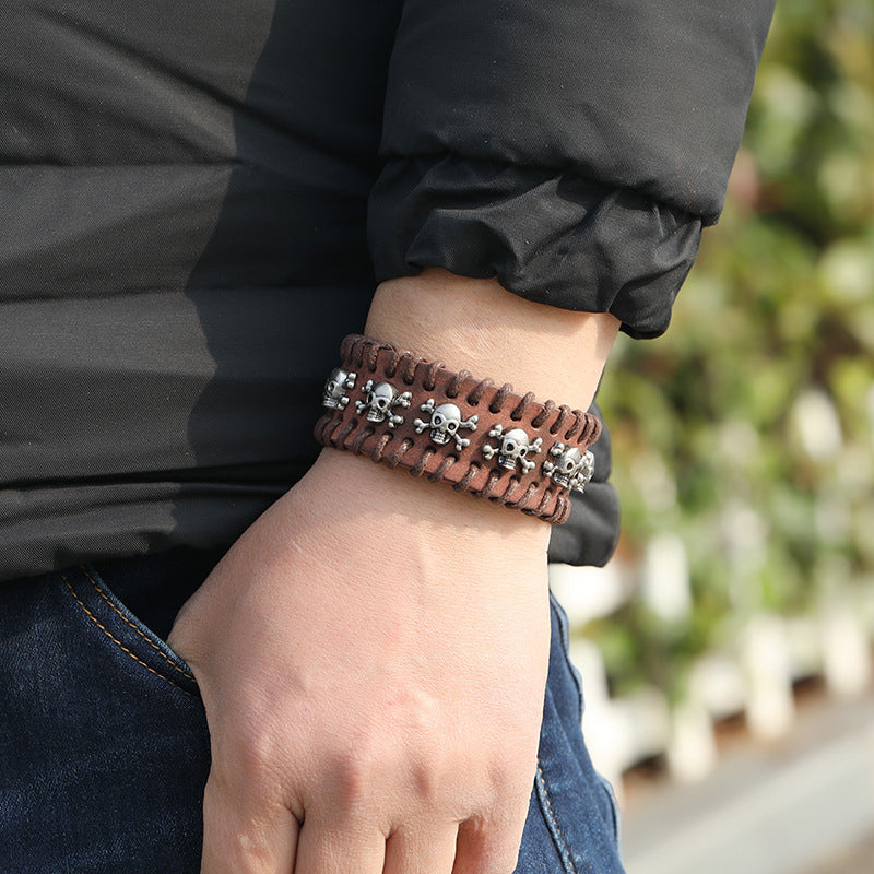 Vintage skull leather bracelet