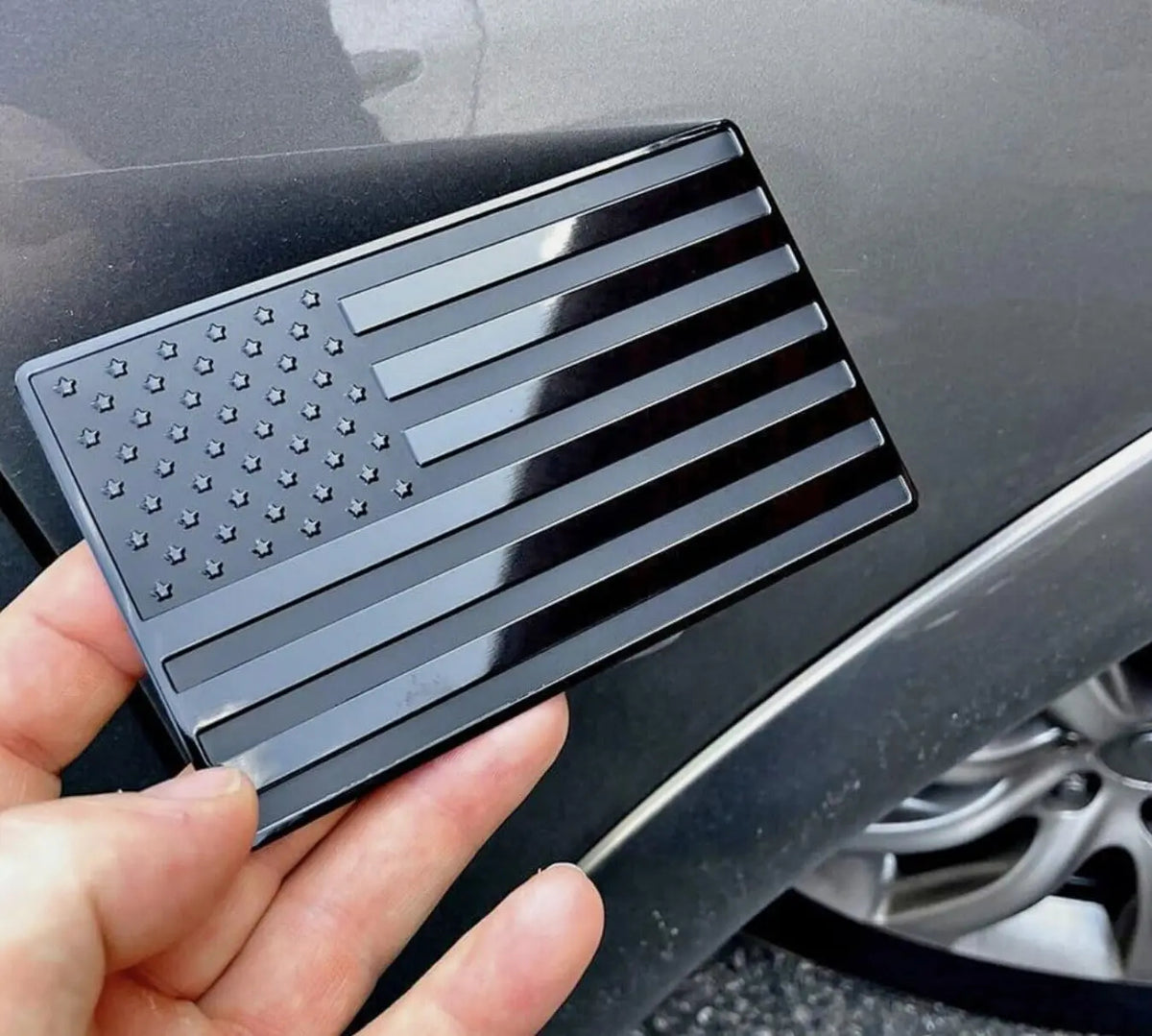 Blackout American Flag Metal Emblem Set