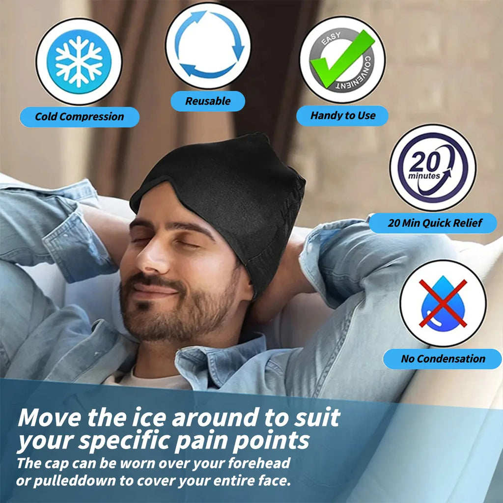 Ice packs and head coverings to relieve migraines