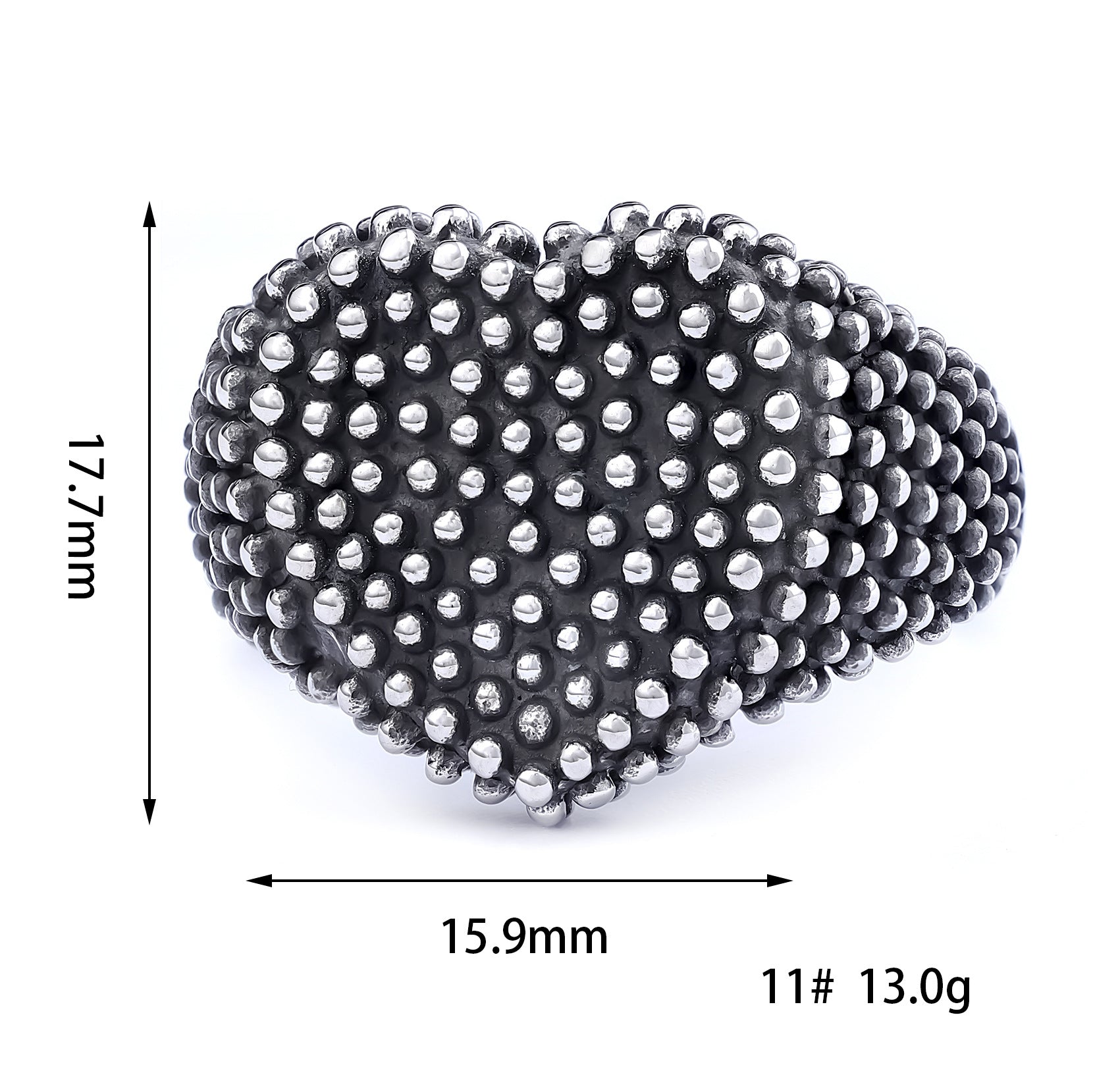 925 silver heart-shaped raised dot ring
