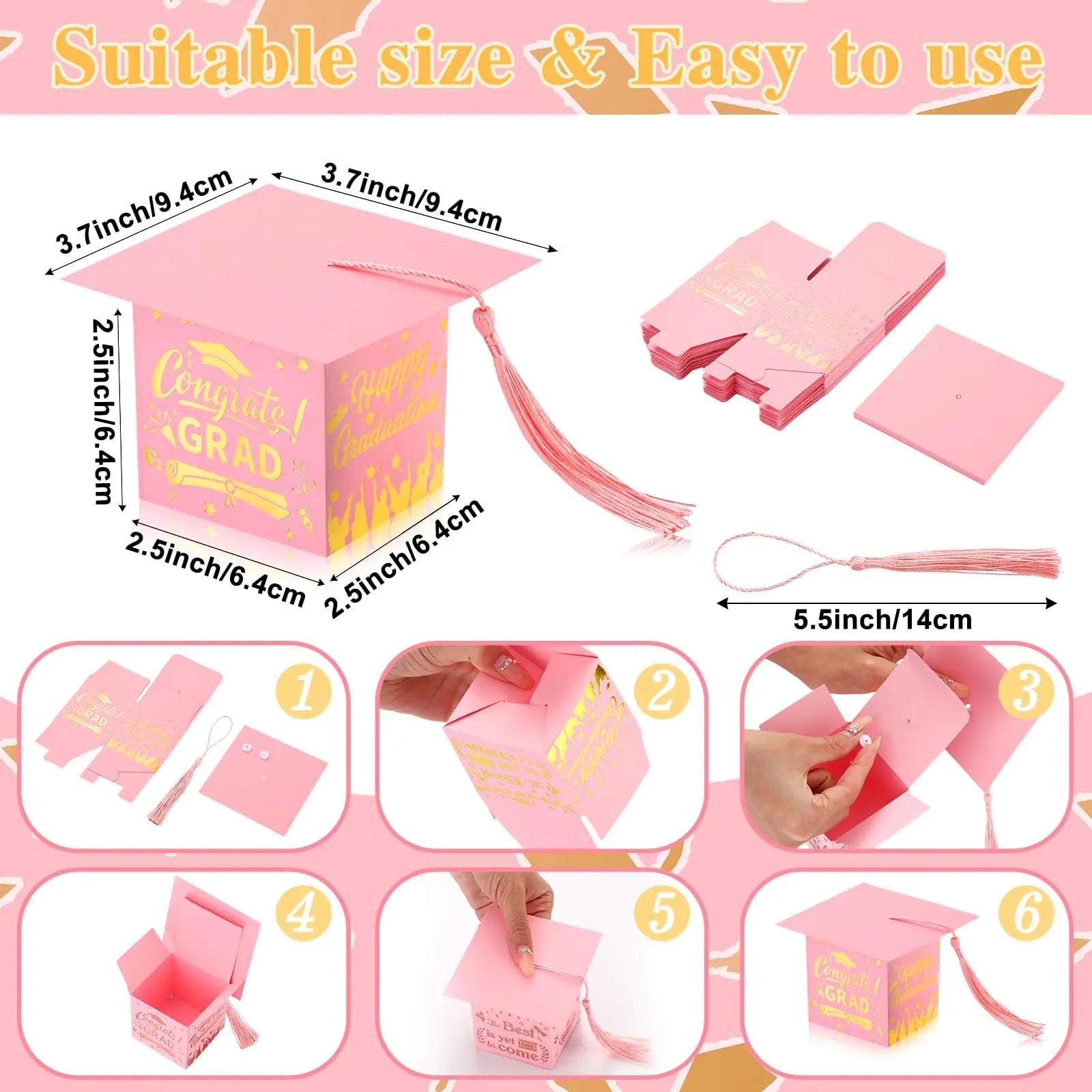 30 Tasseled Graduation Cap Candy Boxes