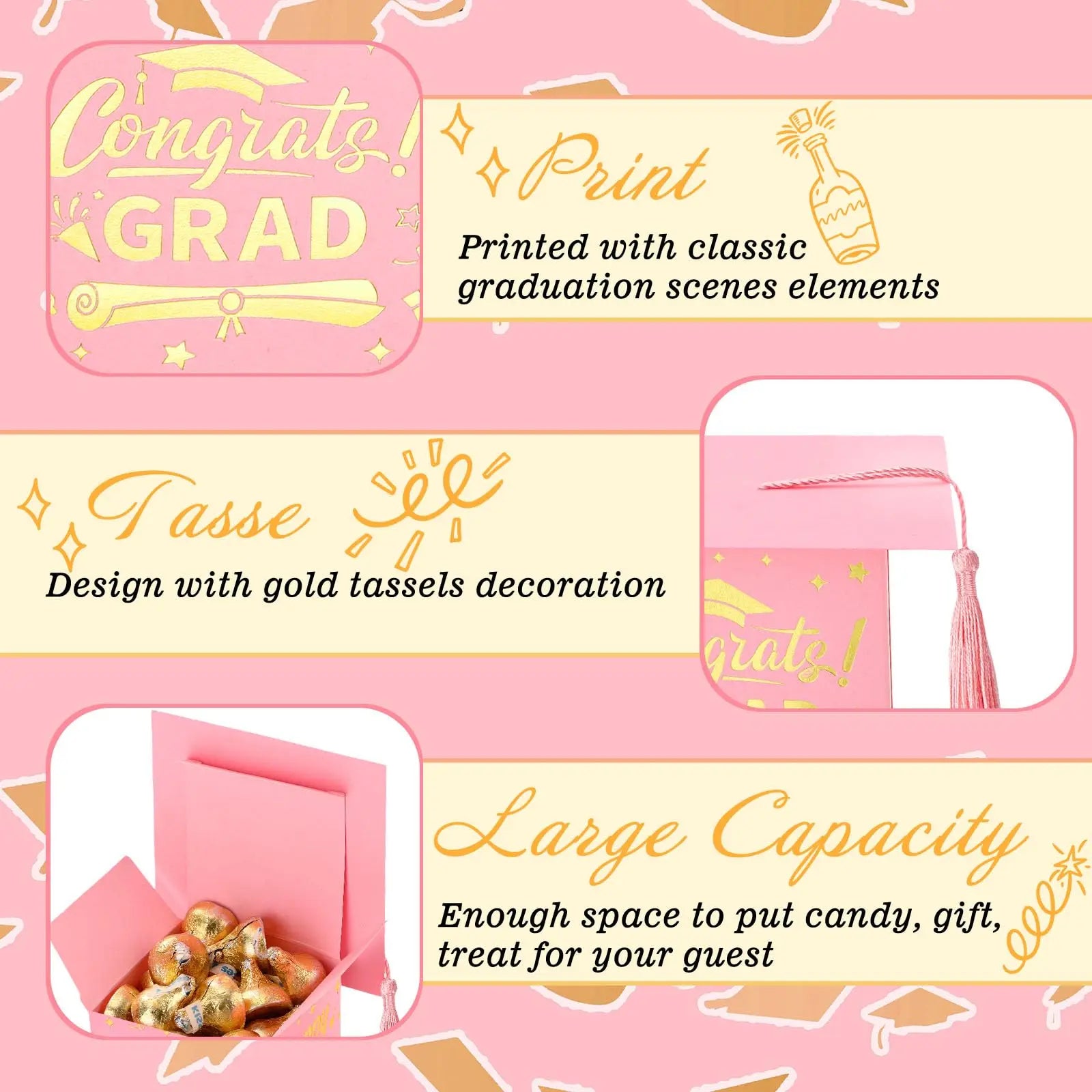 30 Tasseled Graduation Cap Candy Boxes