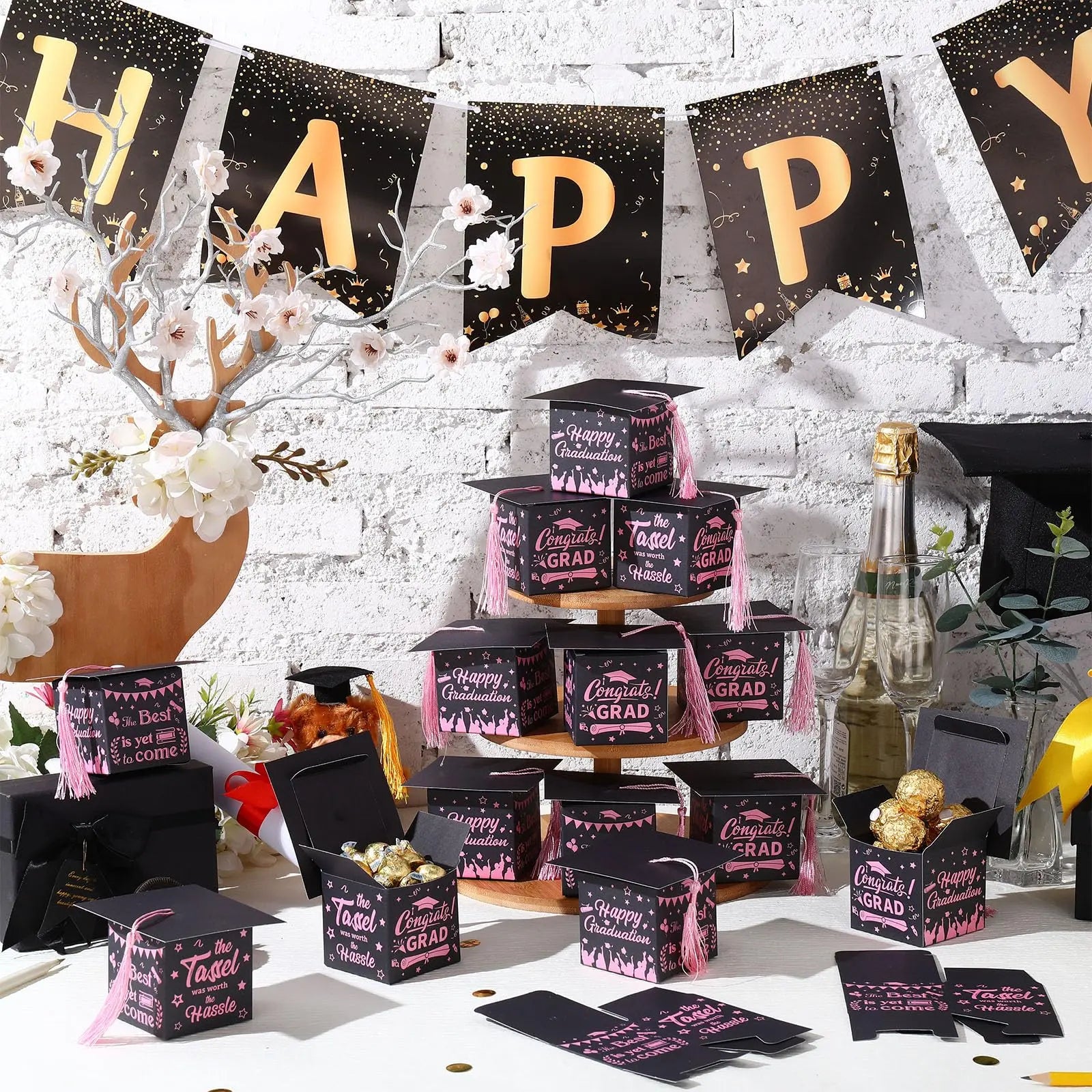 30 Tasseled Graduation Cap Candy Boxes