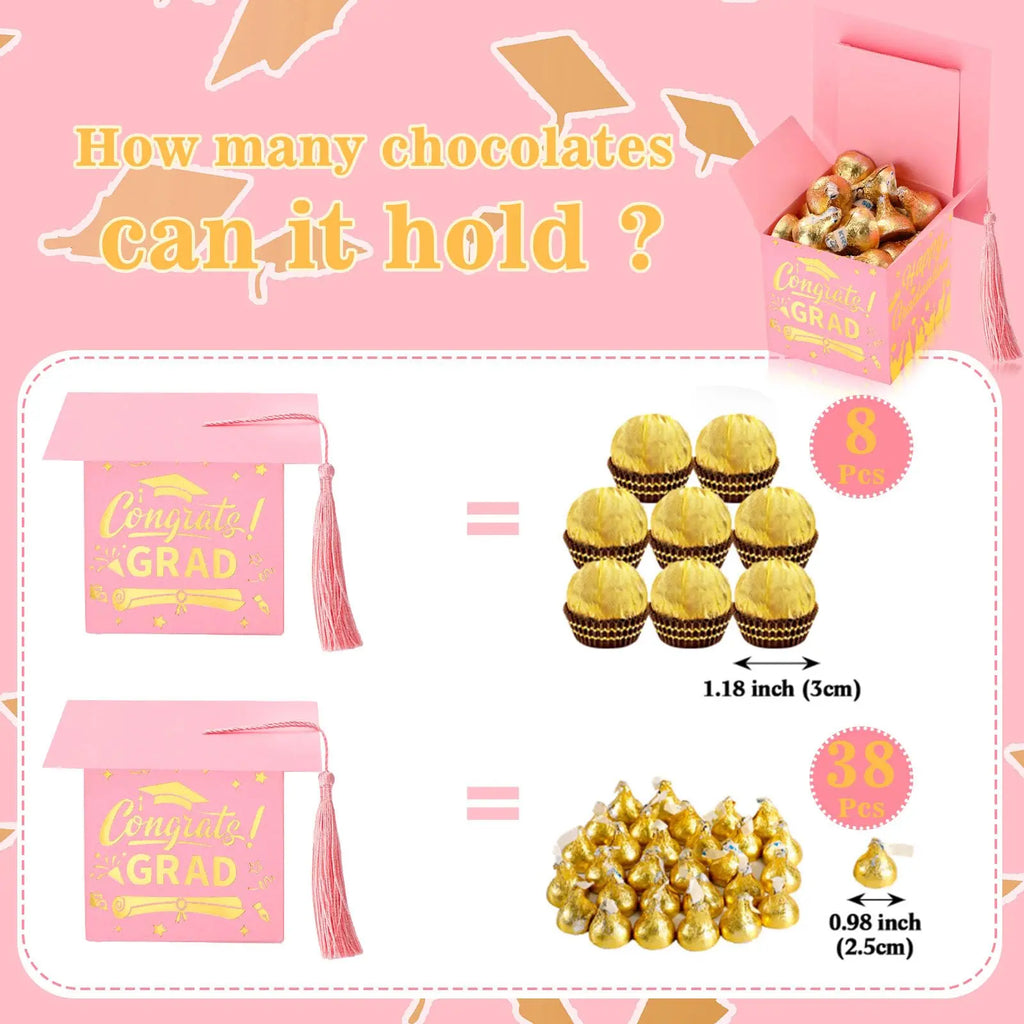 30 Tasseled Graduation Cap Candy Boxes