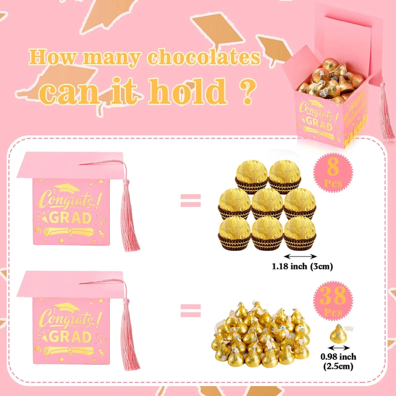 30 Tasseled Graduation Cap Candy Boxes