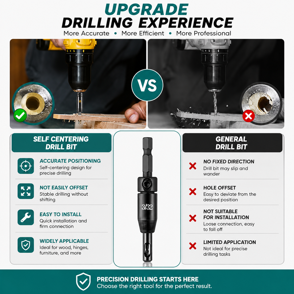 3-Piece Self-Centering Drill Bit Set — Start Every Hole Where You Want It