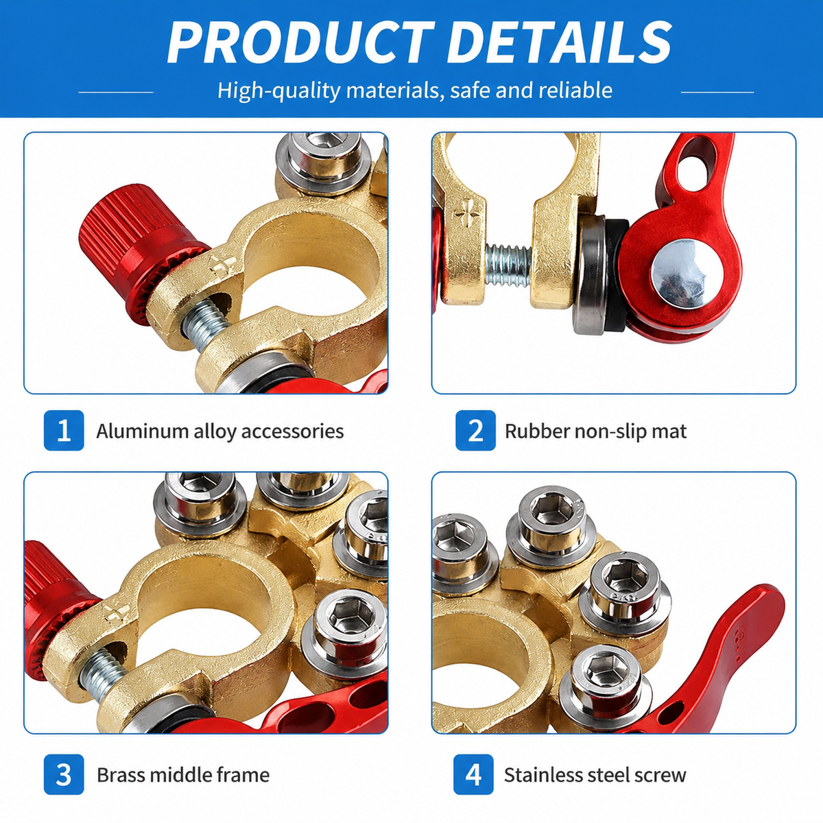 4-Way Quick-Disconnect Battery Terminal Clamp Connectors